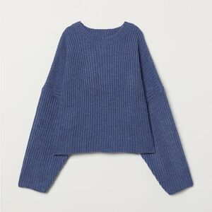 H&M Blue Chunky Knit Wool Blend Oversized Sweater Size Small